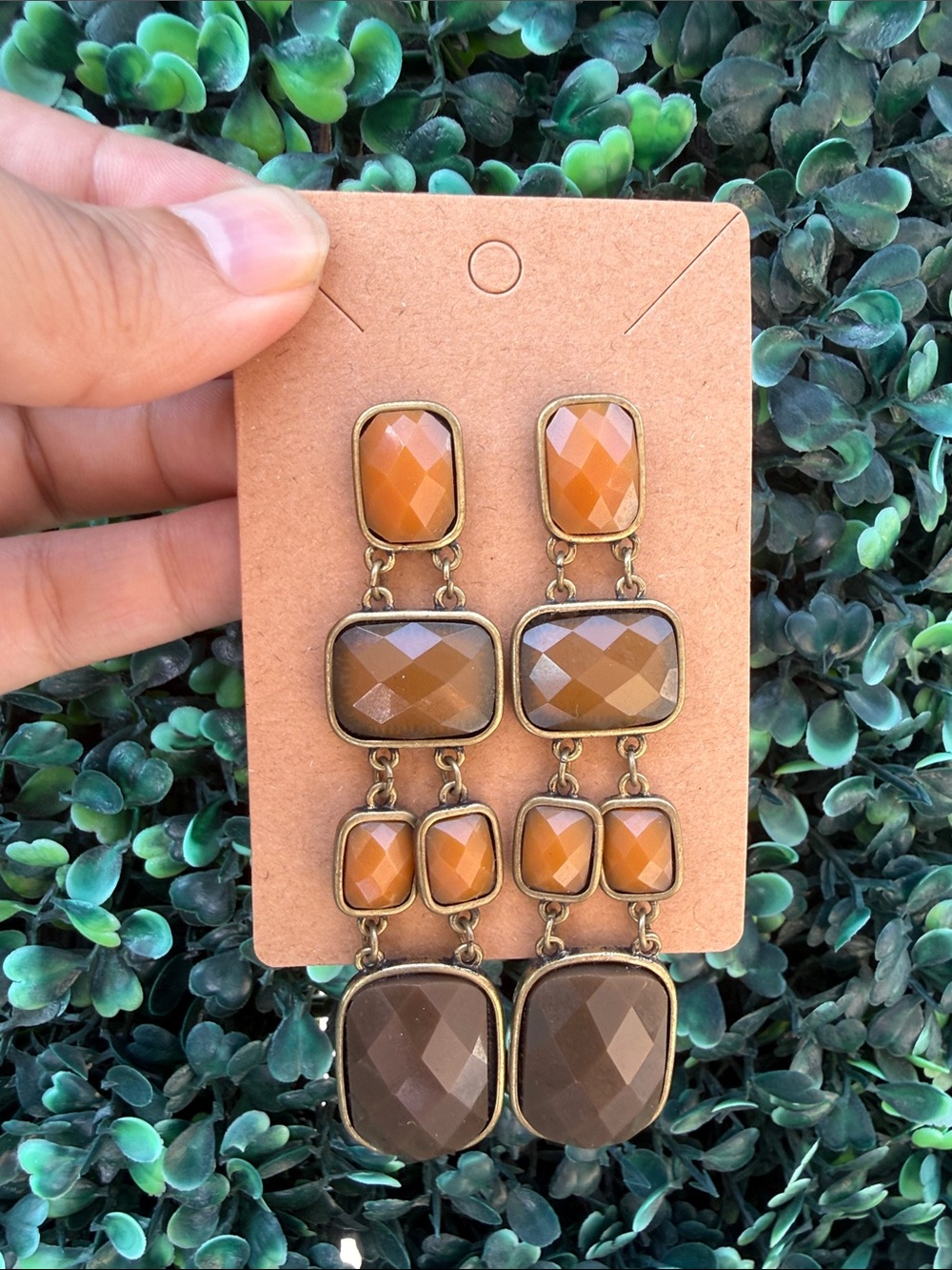 Women’s Multi-Tier Brown & Amber Tone Dangle Earrings